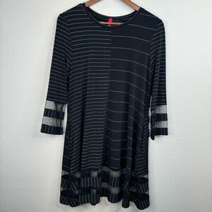 Ic by Connie K 3/4‎ Sleeve Black White A-Line Dress Small Jersey Knit Lagenlook